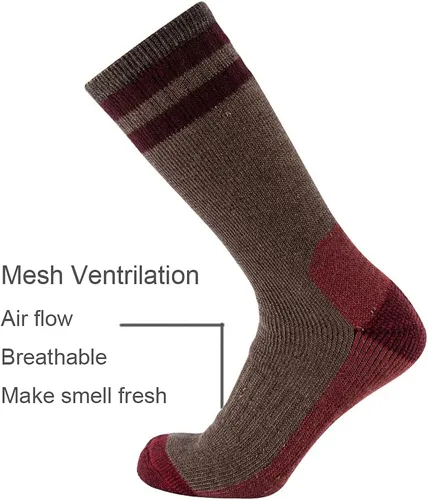 Vista 4 de Cerebro Calcetines de lana merino para hombre, calcetines acolchados a media pantorrilla que absorben la humedad, calcetines de senderismo