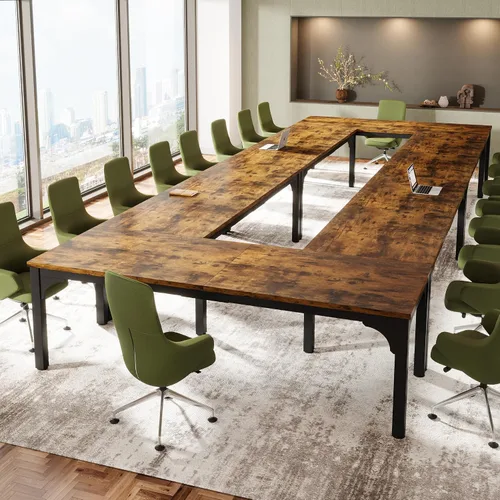 Vista 11 de Mesa de conferencias de 6.56 pies, mesa de seminario rectangular grande súper resistente para 8 personas, mesas largas de negocios, 1 unidad