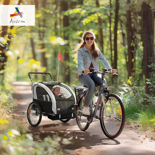 Vista 2 de Aosom Elite 360 - Remolque giratorio para bicicleta para niños, doble para niños, dos ruedas Negro