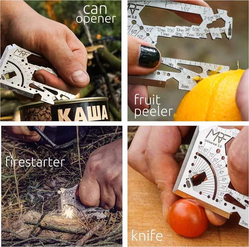 Vista 6 de Universal 3.0-60+ Tools - Multiherramienta para tarjetas de crédito con cuchillo, billetera de titanio con regla, abrebotellas y latas para EDC