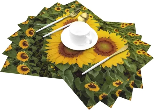 Vista 6 de Juego de 1 manteles individuales en forma de corazón de vinilo de PVC con forma de girasol, resistentes al calor, manteles individuales
