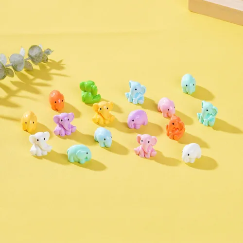Vista 4 de 48 figuras de elefante pequeño, 8 colores, figuras de animales en miniatura, pequeños elefantes de resina para ocultar para paisaje, jardín