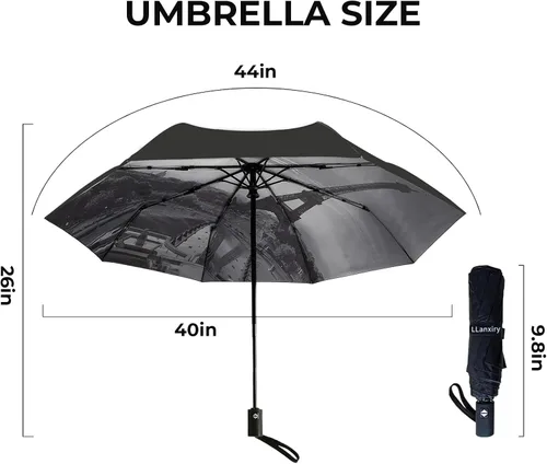Vista 2 de LLanxiry Compact Travel Umbrella, 44" Canopy, Automatic OpenClose Windproof Umbrella, 210T Pongee, 8-Rib Fiberglass, Travel Size Mini, Portable