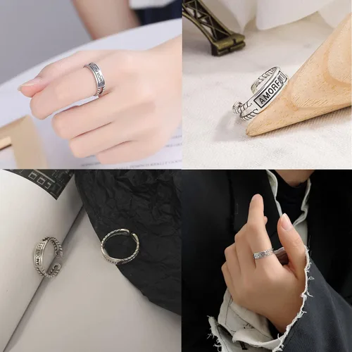 Vista 41 de CANDYFANCY Anillo de nudo celta de plata de ley 925 abierto para el dedo medio nudillo para mujer, tamaño ajustable 4-7
