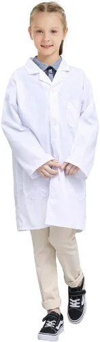 Vista 6 de Abrigo de laboratorio blanco para niños, abrigo de laboratorio para el día de la carrera, científico, juego de rol, disfraz de Navidad