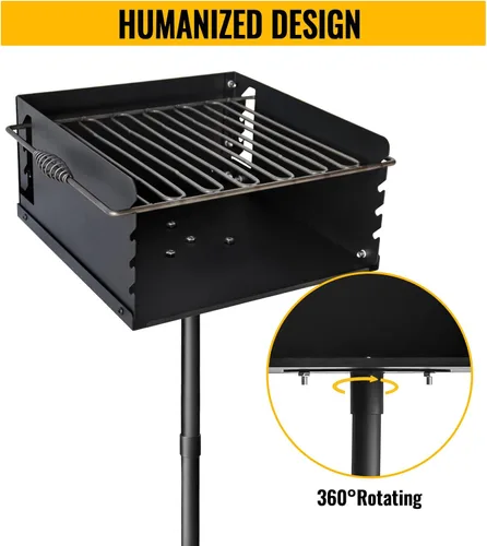 Vista 6 de Parrilla de carbón estilo parque, parrilla de barbacoa de acero resistente de 16 x 16 x 8 pulgadas con rejilla, parrilla de parque de acero al