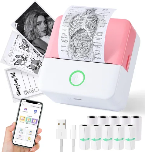 Vista 13 de cudinham Mini impresora Print Pods, fabricador de pegatinas térmico sin tinta con 10 rollos de papel de impresión, Printpod de bolsillo para Negro