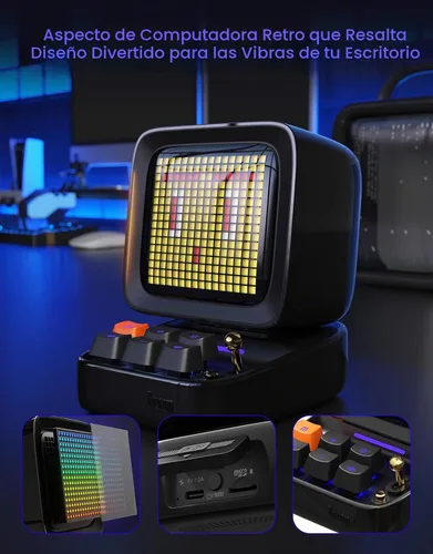 Vista 9 de Divoom Ditoo - Altavoz Bluetooth retro de arte pixelado con pantalla frontal de 16X16 LED controlada por aplicación (color negro)