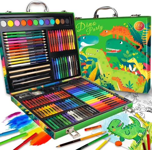 Vista 11 de Cokiki Kit de arte de 184 piezas para niños de 6 a 12 años, juego de dibujo definitivo con pasteles al óleo, crayones, pasteles de acuarela y bloc