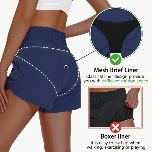 Vista 4 de Pantalones cortos deportivos de cintura alta para mujer, pantalones cortos deportivos de secado rápido, pantalones cortos deportivos elásticos