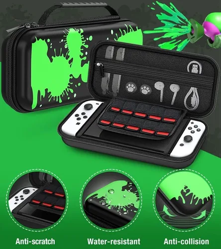 Vista 4 de Kawaye Funda para Switch compatible con Nintendo Switch y Switch OLED, funda para Switch verde y negro