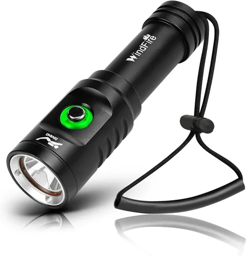Vista 9 de Linterna de buceo WindFire, linterna impermeable para buceo 262 pies bajo el agua, linterna recargable para snorkel con 4 modos y indicador