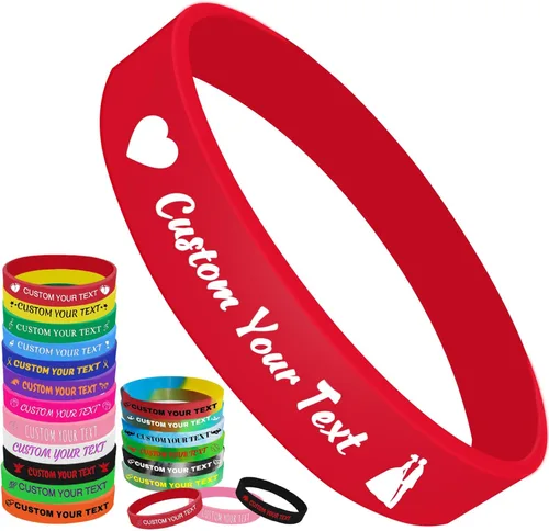 Vista 21 de Pulseras de silicona personalizadas Pulseras de goma de aduana a granel para eventos con texto de logotipo, pulseras personalizadas, regalos
