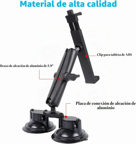 Vista 3 de Soporte para tableta con base de doble ventosa para parabrisas de camión, automóvil, brazo de aluminio resistente, soporte de succión para ventana