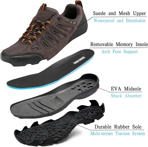 Vista 3 de SHULOOK Botas de senderismo impermeables para hombre, ligeras, antideslizantes, al aire libre, botas de tobillo transpirables, senderismo