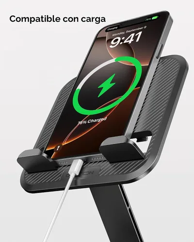 Vista 8 de OMOTON TA04 Ultra-Slim Tablet Stand for iPad, Swivel Phone Holder for Desk 360°Rotation Metal base with plastic panel, Adjustable angle, Silicone