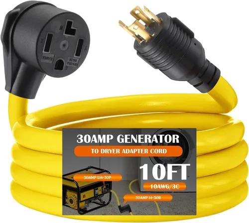 Vista 11 de Tellegloww Cable adaptador de generador a secadora de 30 amperios de 6.6 pies compatible con NEMA L14-30P a 10-30R, generador de bloqueo de 4