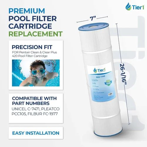 Vista 2 de Tier1 Cartucho de filtro para piscina y spa Reemplazo para Pentair Clean & Clear Plus 420, 178584, Unicel C-7471, FC-1977, Pleatco PCC105 y más