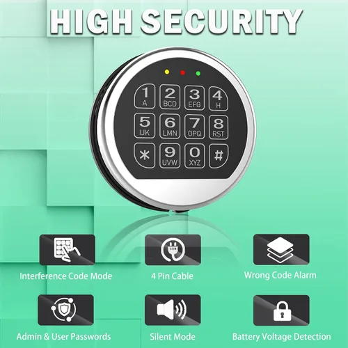 Vista 4 de Cerradura de repuesto para caja fuerte de armas con cerradura de solenoide de alta seguridad, teclado digital cromado, cerradura electrónica segura