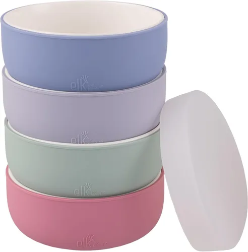 Vista 20 de Elk and Friends Cuencos de porcelana para niños con manga de silicona Alimentación para niños/niños pequeños/bebés Apto para microondas
