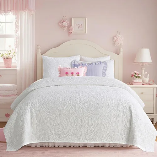 Vista 10 de Querencia Colcha de Algodón Tamaño King – Colcha Bordada de Algodón Beige Tostado Sobrecama, Ropa de Cama Toile de Campo Francés, Juego de Sobrecama