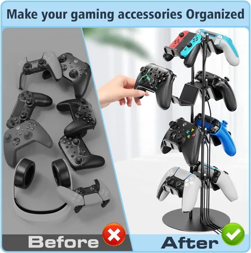 Vista 6 de Kytok Soporte de controlador de 4 niveles con organizador de cables para escritorio, soporte universal para auriculares compatible con consola Xbox