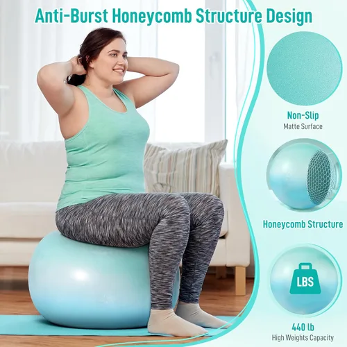 Vista 3 de Sportneer Pelota de ejercicio extra gruesa – Pelota de yoga de 25.6 pulgadas con bomba rápida – Silla de bola de fitness resistente a estallidos