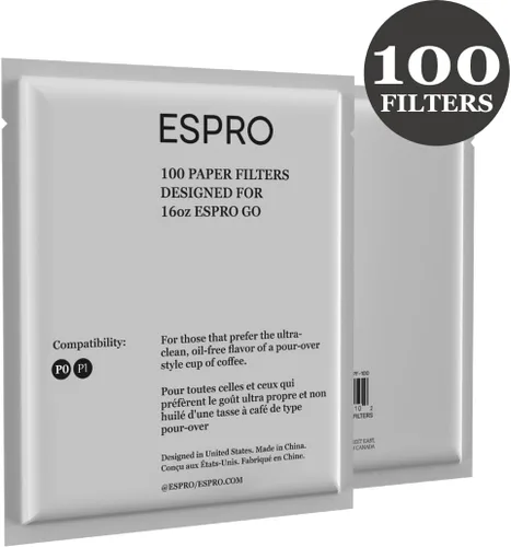 Vista 4 de ESPRO 100 filtros de papel de café para prensa francesa ESPRO P1/P0, 12 y 16 onzas