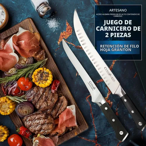 Vista 3 de Cutluxe Butcher Carving Set, Cimeter Breaking & Boning Knife for Meat Cuchillas profesionales para barbacoa, acero alemán afilado, asas ergonómicas