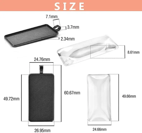 Vista 9 de DROLE Kit de ajuste de bisel de bandeja colgante con 30 piezas rectangulares de vidrio transparente con cúpula de cabujón de azulejos para hacer
