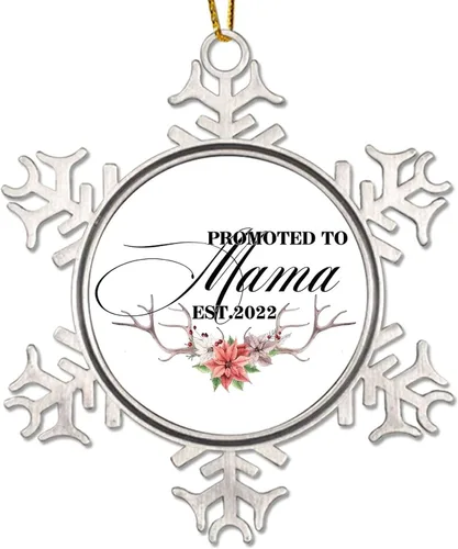 Vista 11 de Adorno de Navidad Promoted to Mommy para niños y bebés, decoración de Navidad de 3 pulgadas, copo de nieve de metal, adorno de árbol de Navidad