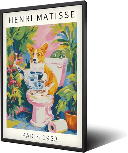 Vista 8 de Divertido perro baño pared arte Henri Matisse habitación estética retro rosa decoración Dachshund en la bañera lienzo pintura impresión obras