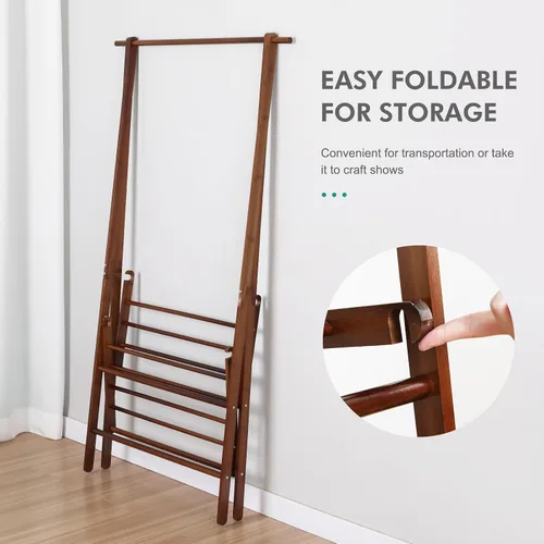 Vista 4 de Jotsport Perchero de bambú plegable para colgar ropa con estante de almacenamiento de 2 niveles para lavandería, habitación de invitados