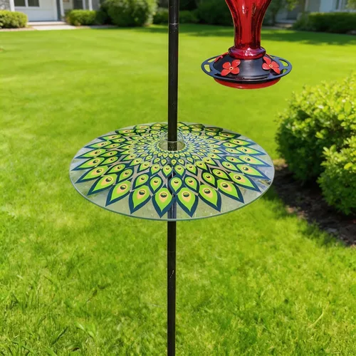 Vista 7 de 13" Large Glass Rain Cover for Bird Feeder, Peacock Weather Guard Dome