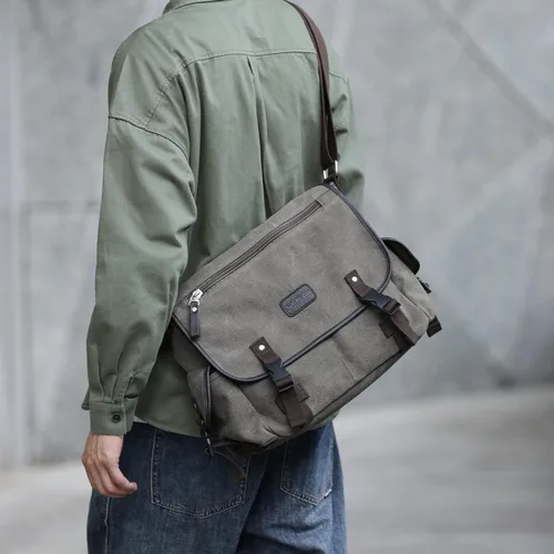 Vista 2 de Bolso de mensajero para hombre resistente al agua unisex bolsas de mensajero vintage para mujer bolsa de laptop de 14 pulgadas y 156 pulgadas