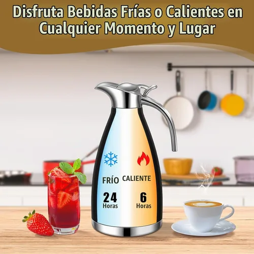 Vista 4 de Uiifan 2 Piezas Jarras Térmicas de Café de 68 oz, Jarra de Café Aislada de Acero Inoxidable para Líquidos Calientes, Olla Térmica al Vacío Negro