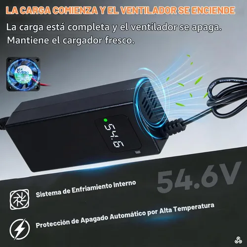 Vista 9 de Cargador de batería de litio de 54.6 V 2 A para batería de iones de litio de 48 V 13s, adaptador de corriente con pantalla HD para voltaje de carga