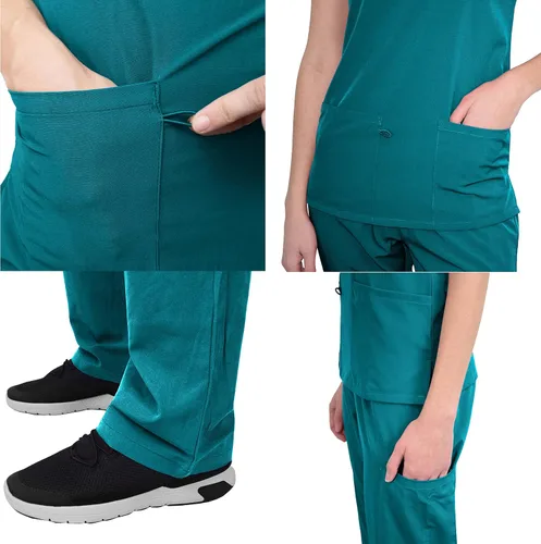 Vista 5 de Conjunto médico de enfermería GT 4FLEX con cuello en V y pantalón, verde azulado