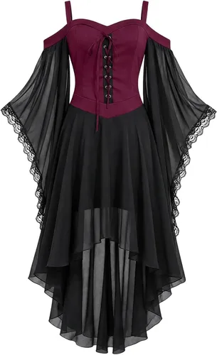Vista 3 de Vestido de bruja gótica steampunk para niñas, disfraz de vampiro, cosplay Vino