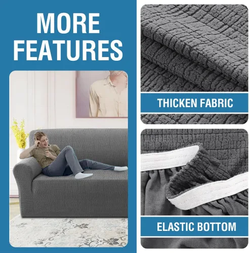 Vista 6 de H.Versailtex 2025 Fundas de sofá Jacquard para sofá de 3 cojines, 1 pieza de fundas elásticas para sofá, protector de muebles antideslizante, suave