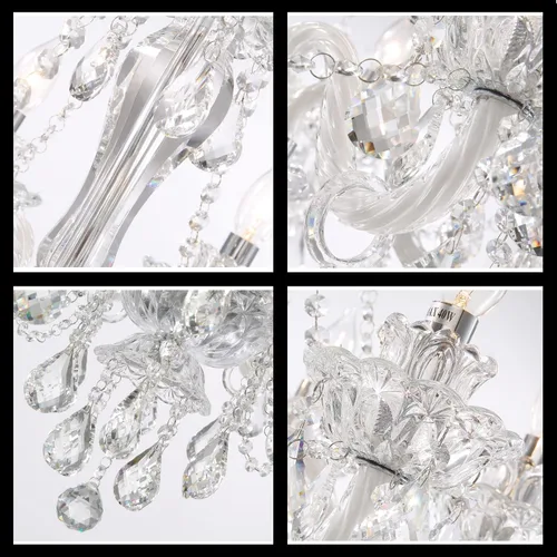 Vista 3 de Candelabro de cristal con 6 luces, lámpara de techo de cristal K9 transparente, decoración de lujo interior, lámpara colgante de cristal, bombillas
