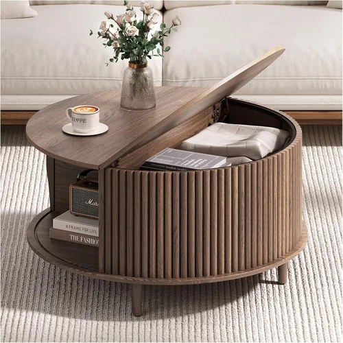 Vista 15 de Mesa de centro elevable con almacenamiento, mesa central negra de 32 pulgadas para sala de estar, mesa de comedor cuadrada con patas de madera maciza