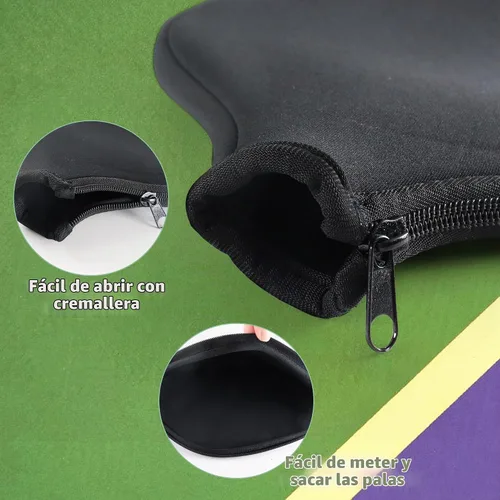 Vista 5 de 2 fundas de paleta de pickleball, neopreno duradero universal de 8.26 x 11.8 pulgadas con cremallera, bolsa de almacenamiento, se adapta a raquetas