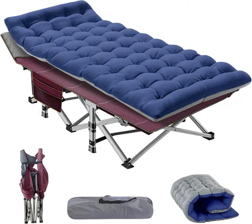 Vista 18 de NAIZEA Catres plegables para adultos, catre plegable con colchón, cama plegable para camping, catre militar portátil, catres de dormir Oxford