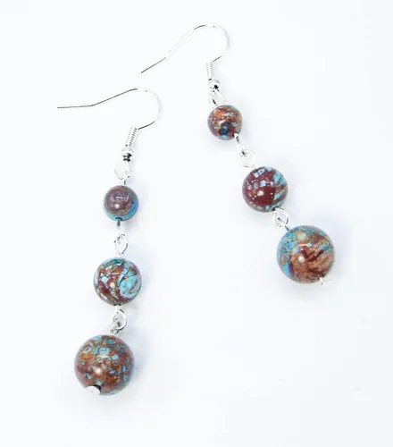 Vista 5 de Cynthia Lynn "SUNLIGHT MESA" Blue and Brown Calsilica Beaded Rhodium Silver Bib Cleopatra Necklace
