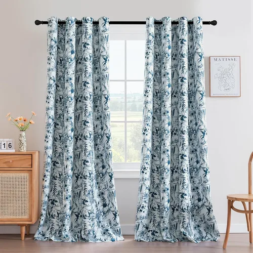 Vista 28 de H.VERSAILTEX Cortinas opacas de 63 pulgadas de largo, juego de 2 paneles de cortinas con estampado floral para sala de estar, cortinas de ventana