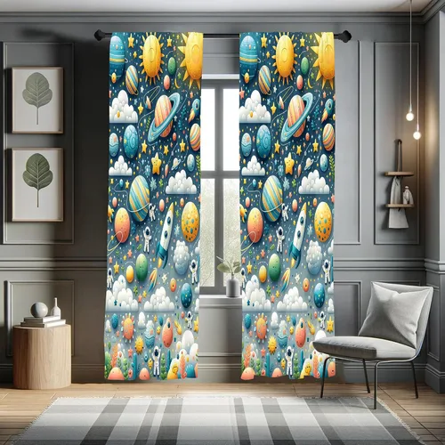 Vista 37 de Ambesonne Paquete de 2 cortinas para ventana con estampado de hojas, arte botánico con hojas, mosaico, detalles cuadrados cúbicos, naturaleza