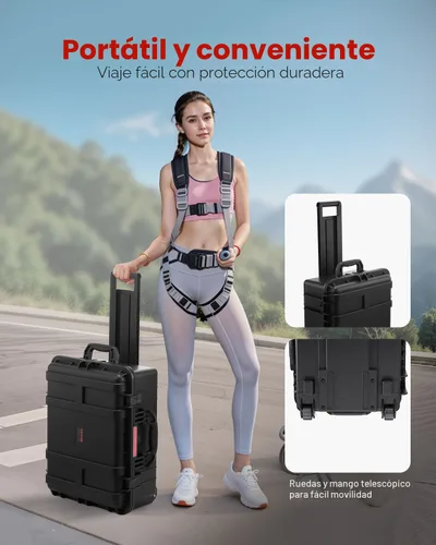 Vista 6 de VEVOR Estuche rígido resistente al agua, caja protectora seca de alta resistencia con espuma precortada, ruedas y asas retráctiles para viajes