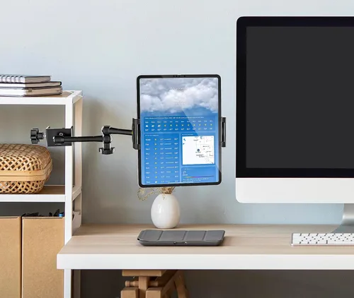 Vista 5 de Soporte para tableta de cocina de escritorio, cajas de costura, brazo de metal ajustable, soporte de montaje para tableta para iPad Pro 12.9 Air