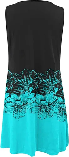 Vista 5 de Womens Sunflower Print Beach Tank Dress Bohemian Floral Tshirt Dresses Sleeveless Summer Sundress 2023 Vacation Outfits